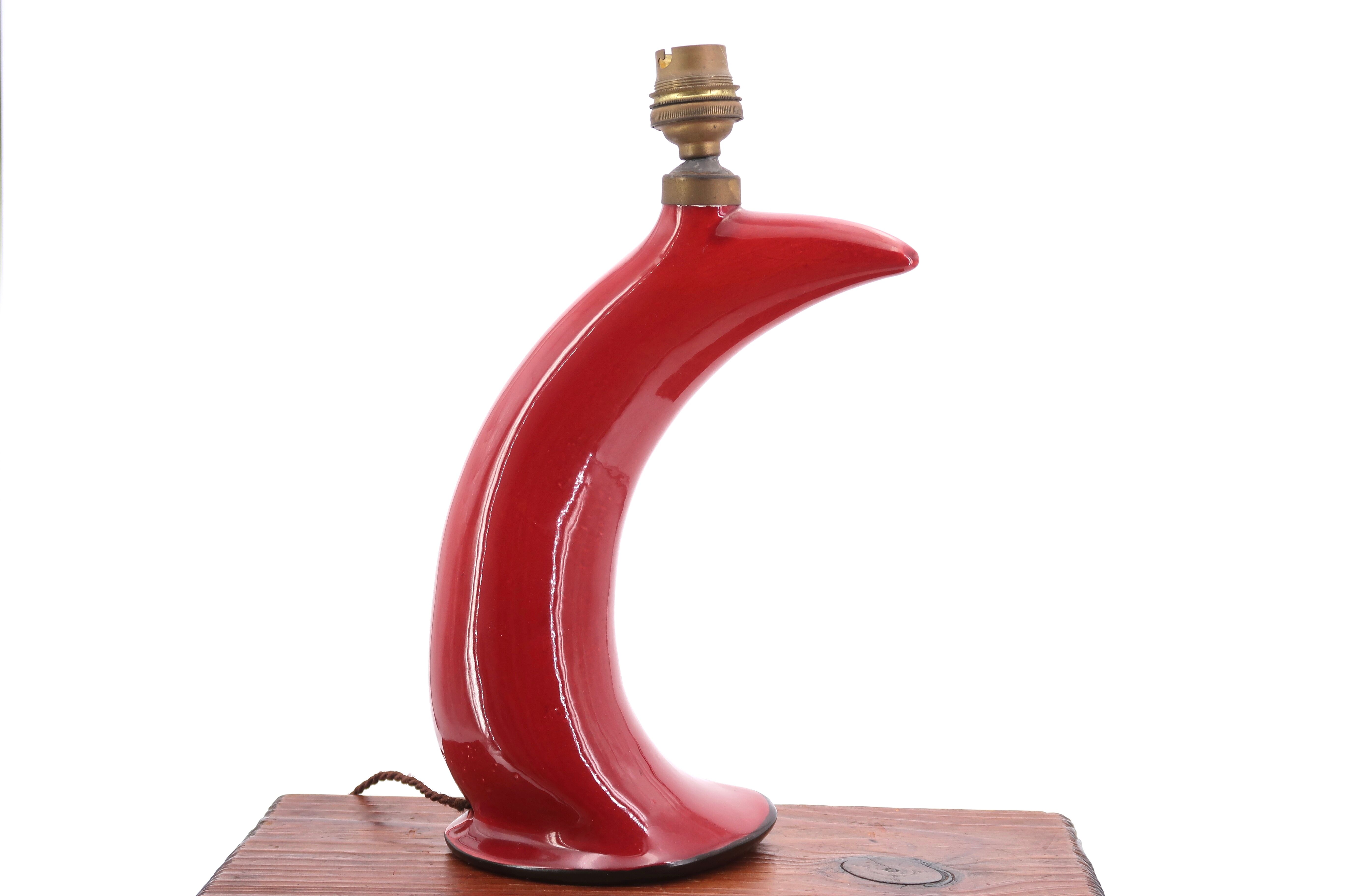 Lampe arquée noire et bordeaux en céramique, années 50