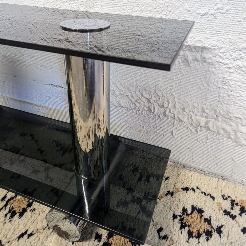 Console verre fumé et chrome - Design italien années 70