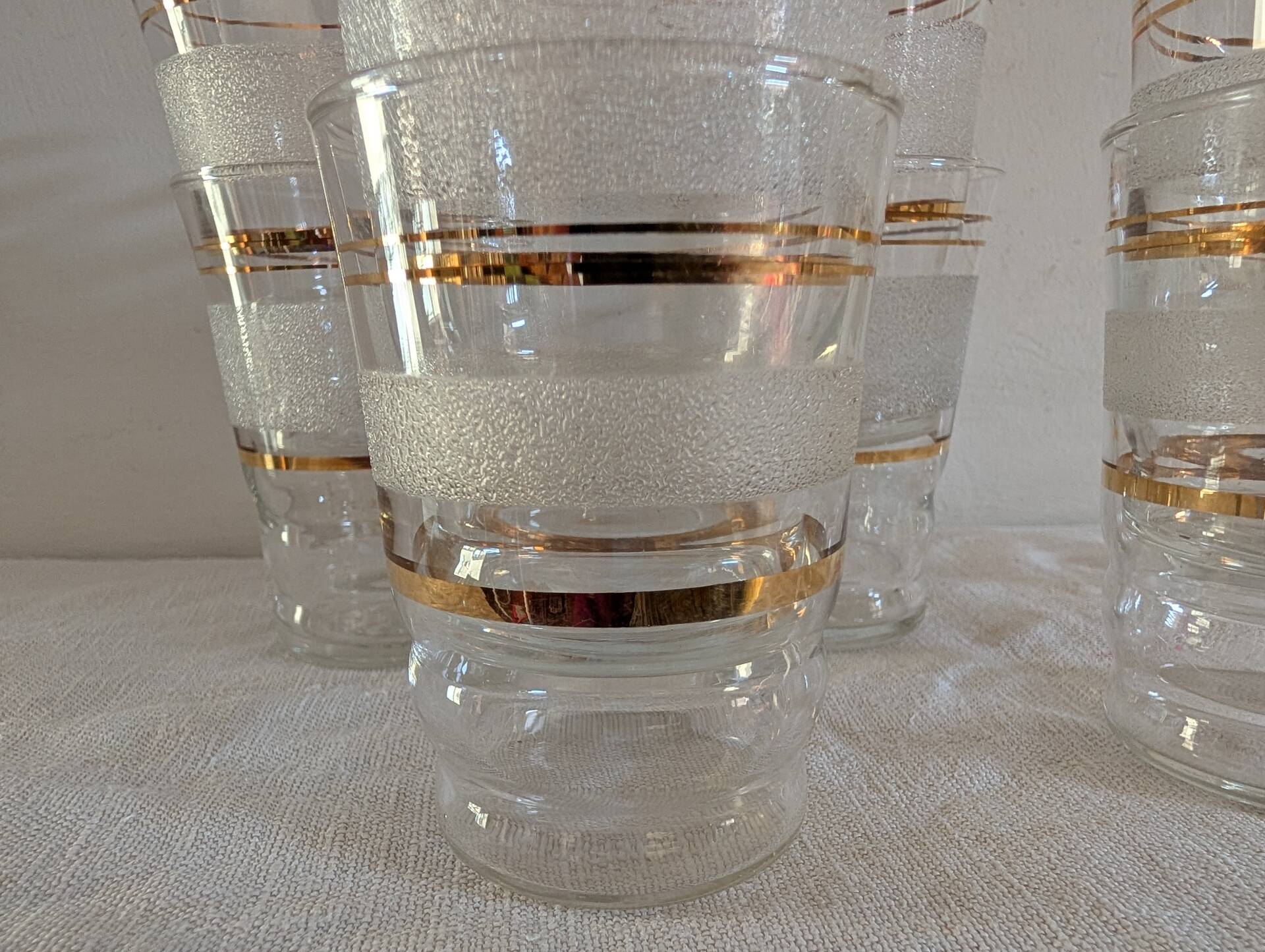 frosted glasses with golden trim, 1950s-60s