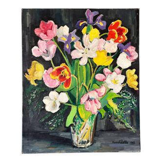 Spring bouquet, oil on canvas signed Pierre Fillette