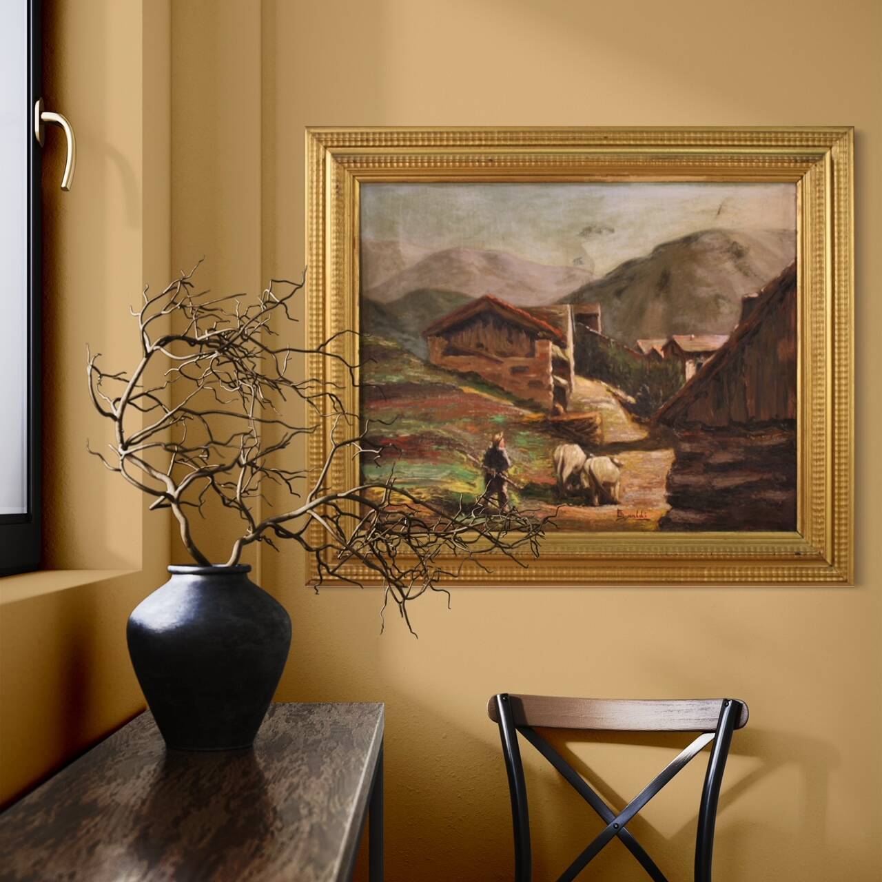 Peinture signée paysage avec berger