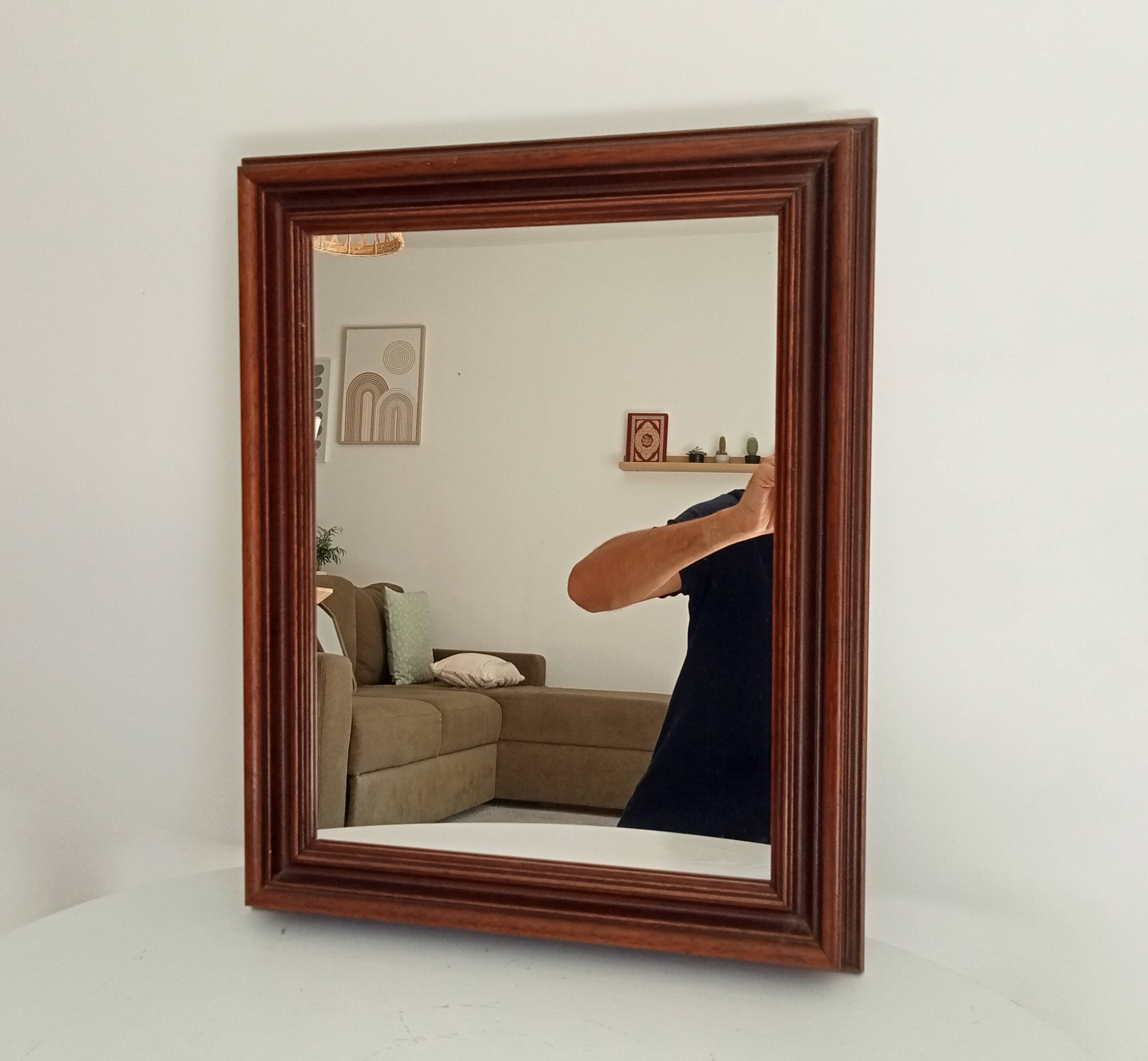 Miroir vintage en bois massif, années 60-70