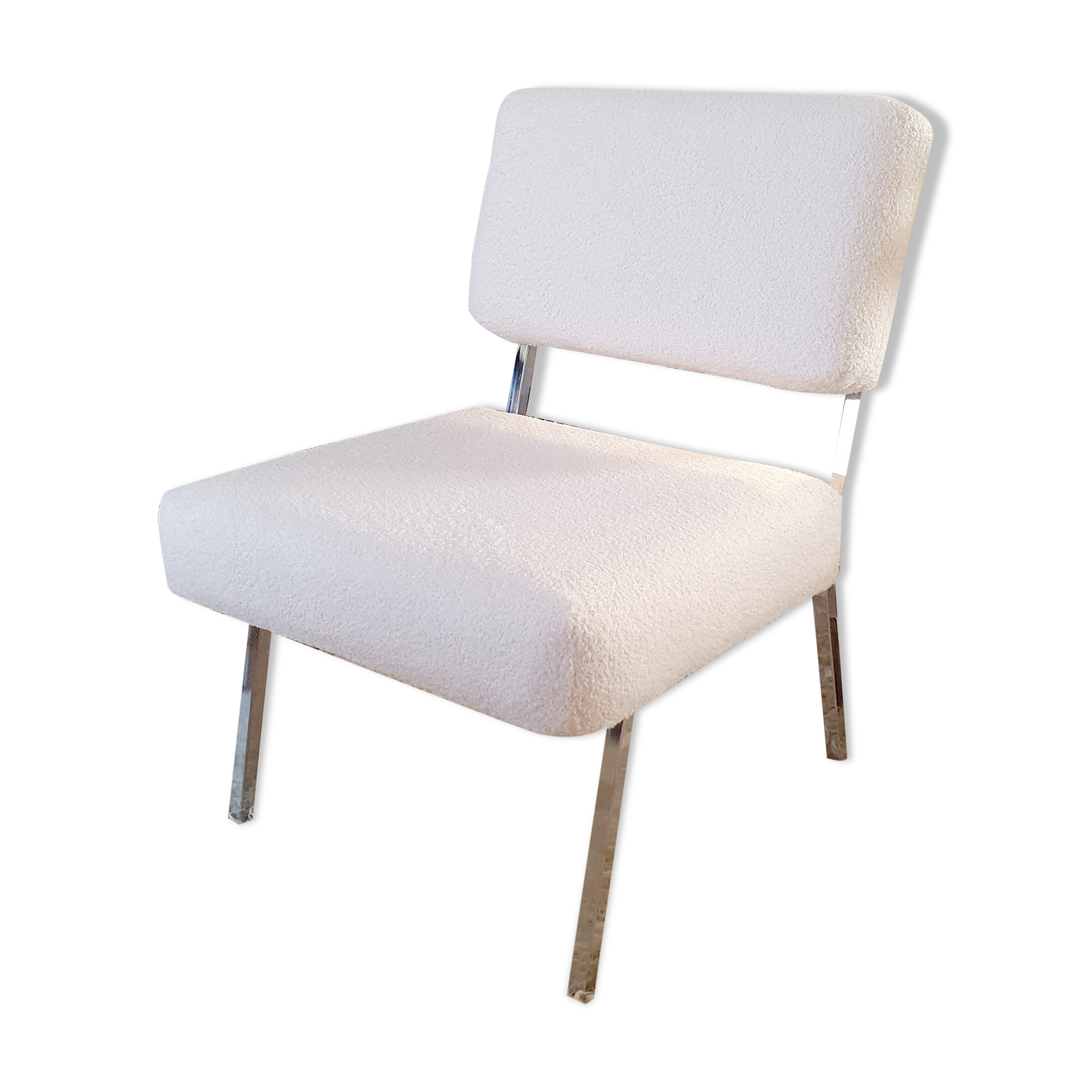 Armchair 60s chrome metal fabric buckle