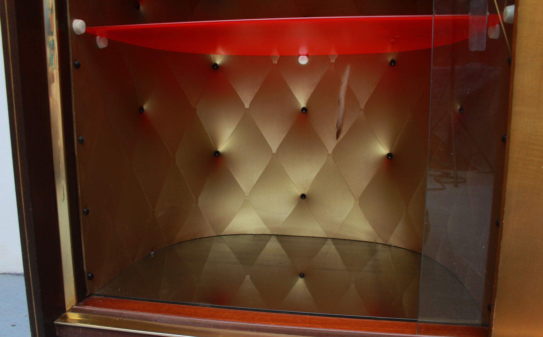 1950s bar cabinet in maple and glass