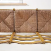 Beech three-seater bench with rush seat – 1960s