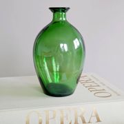 Vintage green glass bottle vase, decorative soliflore.