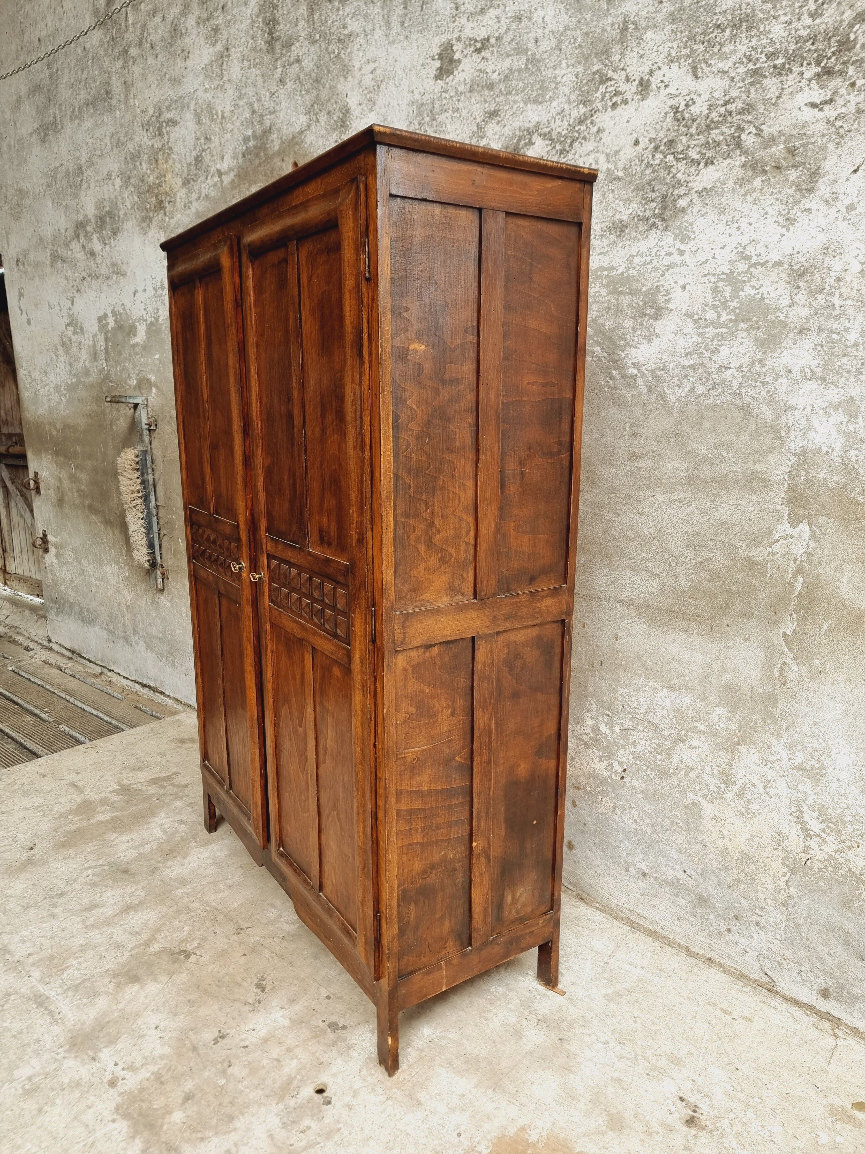 Old wardrobe linen cabinet beech wood