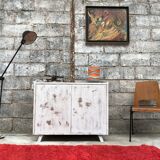 Buffet bahut enfilade - vintage - 1950 - compass feet - white patina