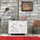 Buffet bahut vintage 1950 pieds compas patine blanche