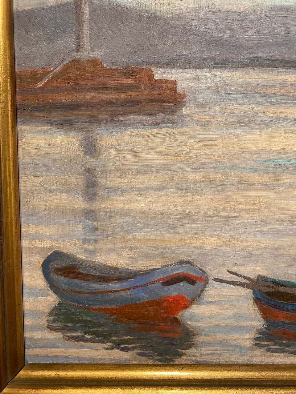 Old painting, Marine, signed E Chabrier and dated 1938
