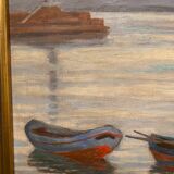 Old painting, Marine, signed E Chabrier and dated 1938