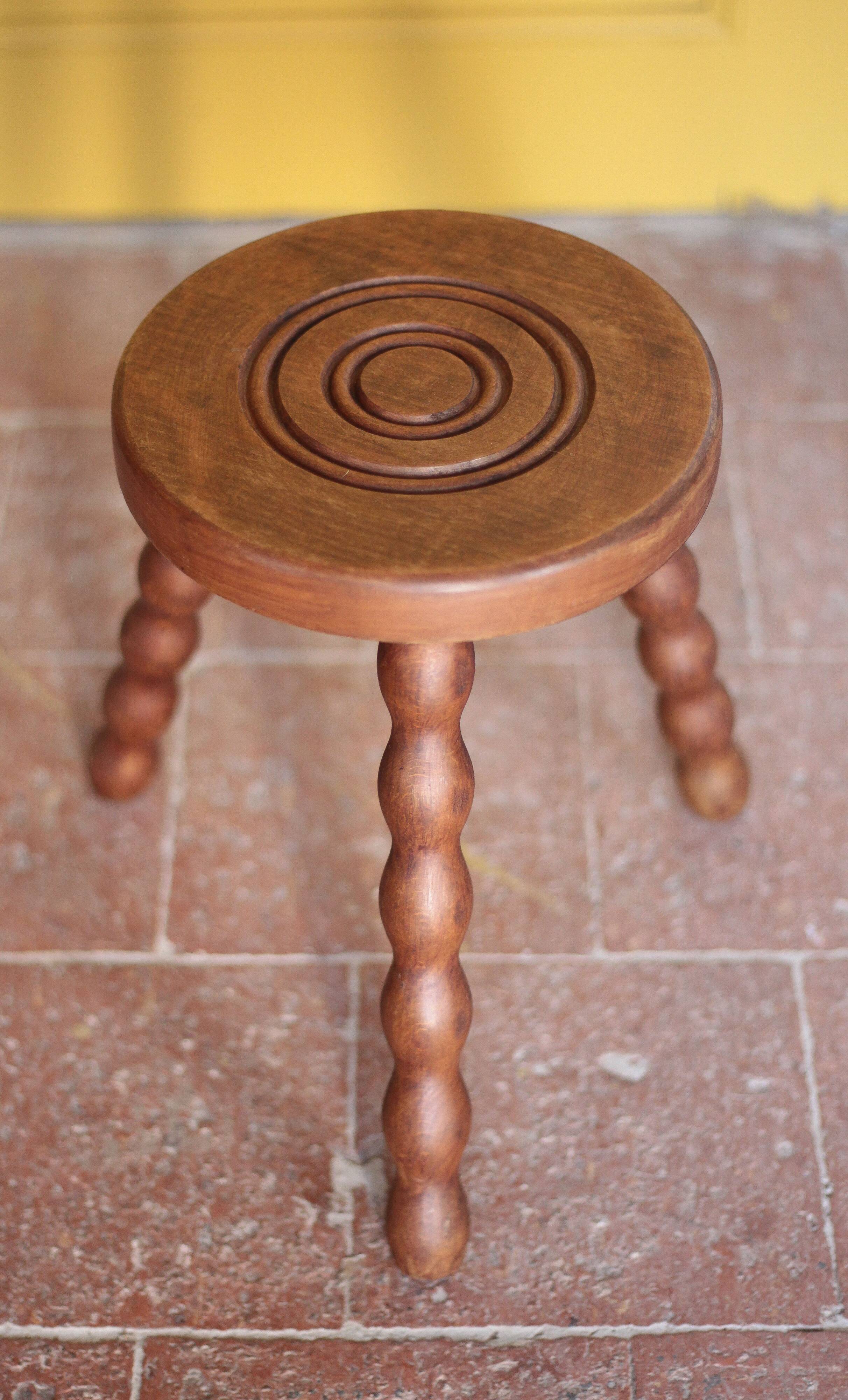 Vintage stool, wooden stool, tripod stool, accent chair