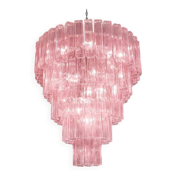 Contemporary Pink ‘Square Tubes’ Murano Glass Chandelier