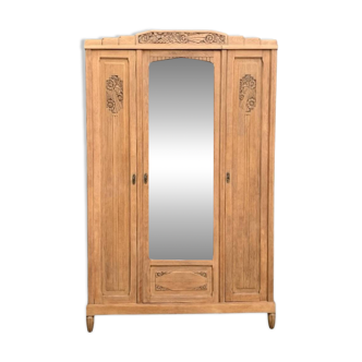 Parisian art deco wardrobe in solid raw oak, removable