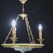 Masterpiece Art Deco design white alabaster chandelier circular wooden fram