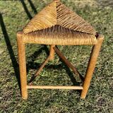 Vintage 1950s brutalist straw triangular stool