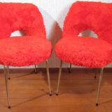 Pair of vintage cocktail chairs, red fur