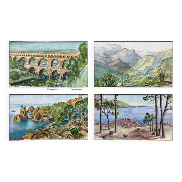 Tableaux lot 4 Aquarelles Carnet de route Gar 1936