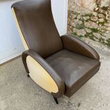 Vintage 50 faux leather reclining lounge chair with footrest