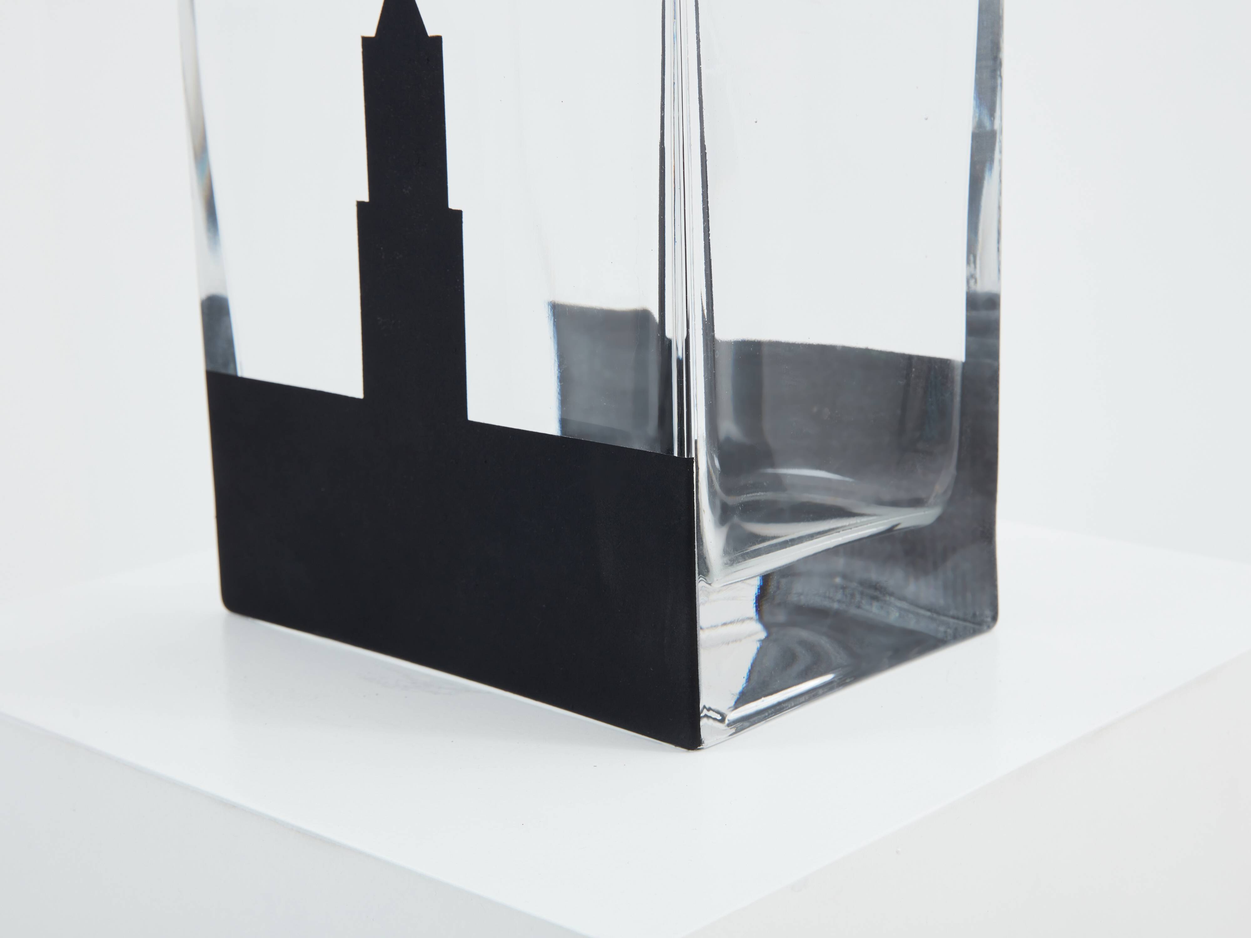 Large Art Deco vase in black frosted glass signed Anatole Riecke 1932