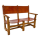 Vintage French Handmade Castle Bench in Oak and Cognac Leather, 1960s.