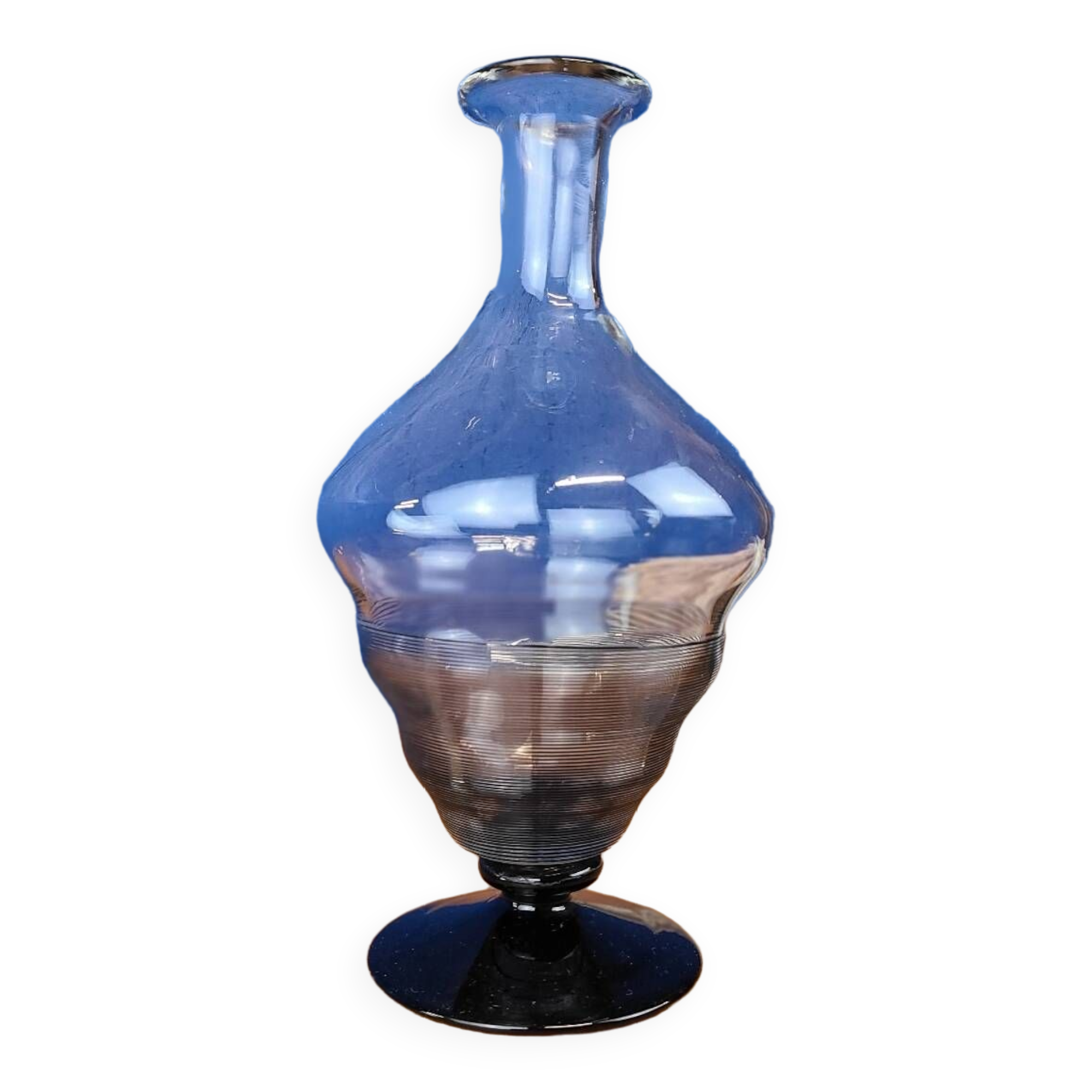 Vase vintage en verre, détails noirs en relief