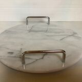 Marble dish with chrome metal handles
