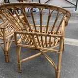 Pair of old rattan low armchairs