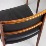 Set of 6 wooden Dining Chairs with black Leather, 1960