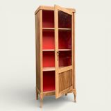 Vintage glass-fronted cabinet, raw wood, 1950s