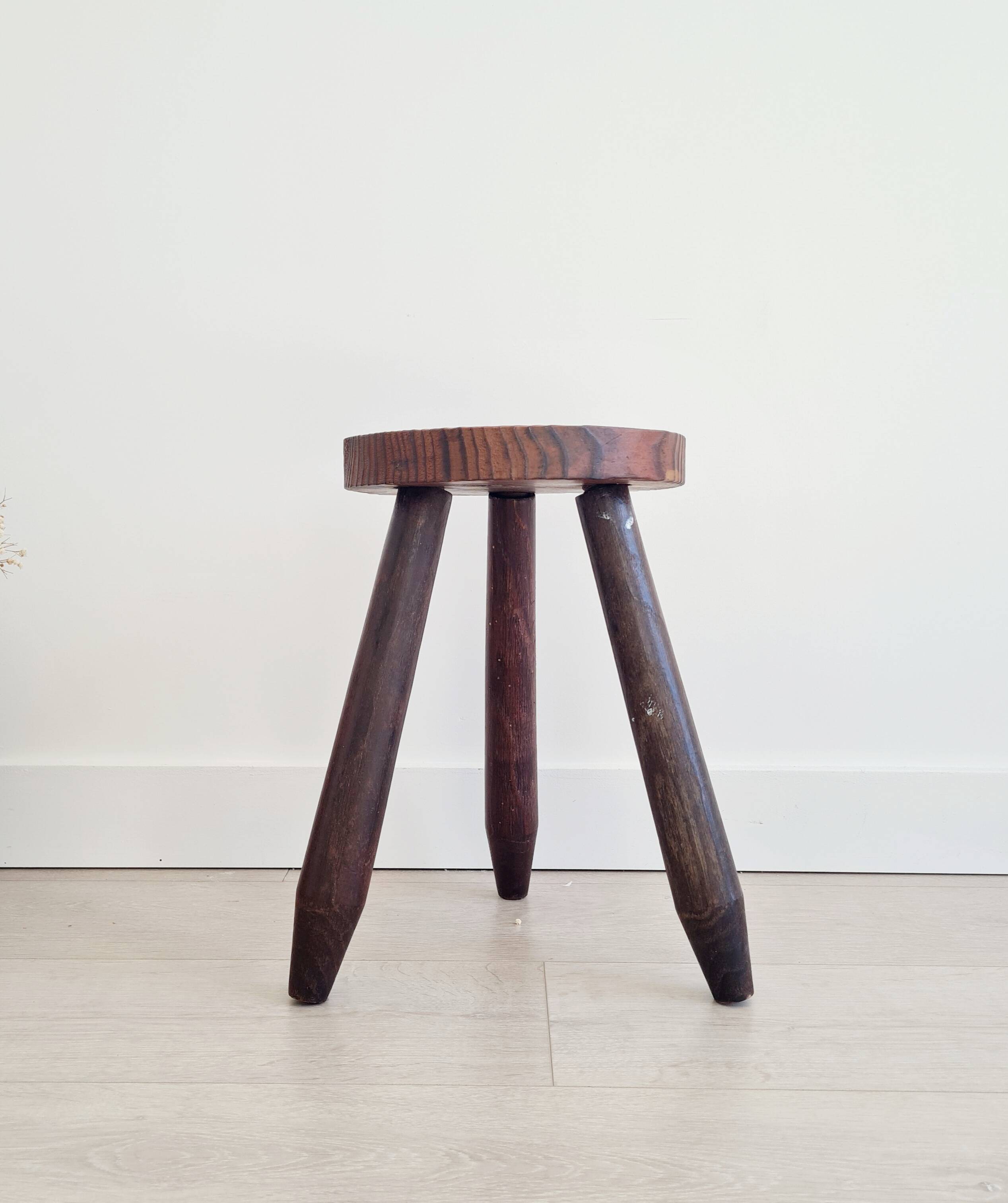 Antique wooden tripod stool - saddle