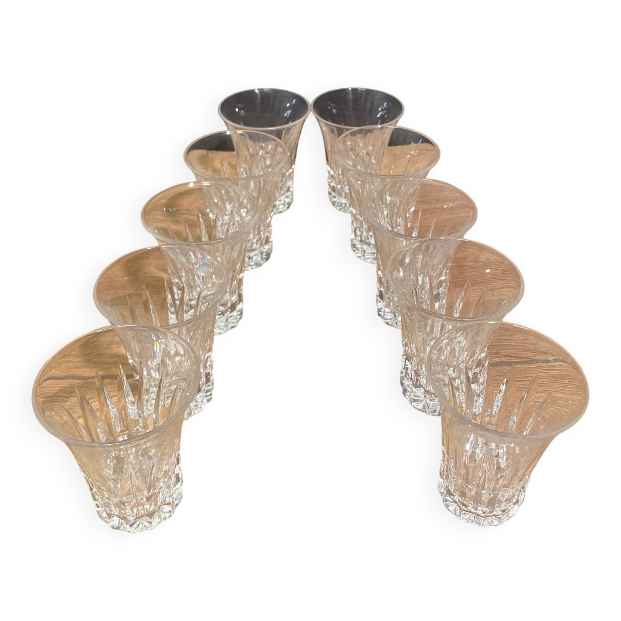 Suite of 10 cut crystal alcohol glasses