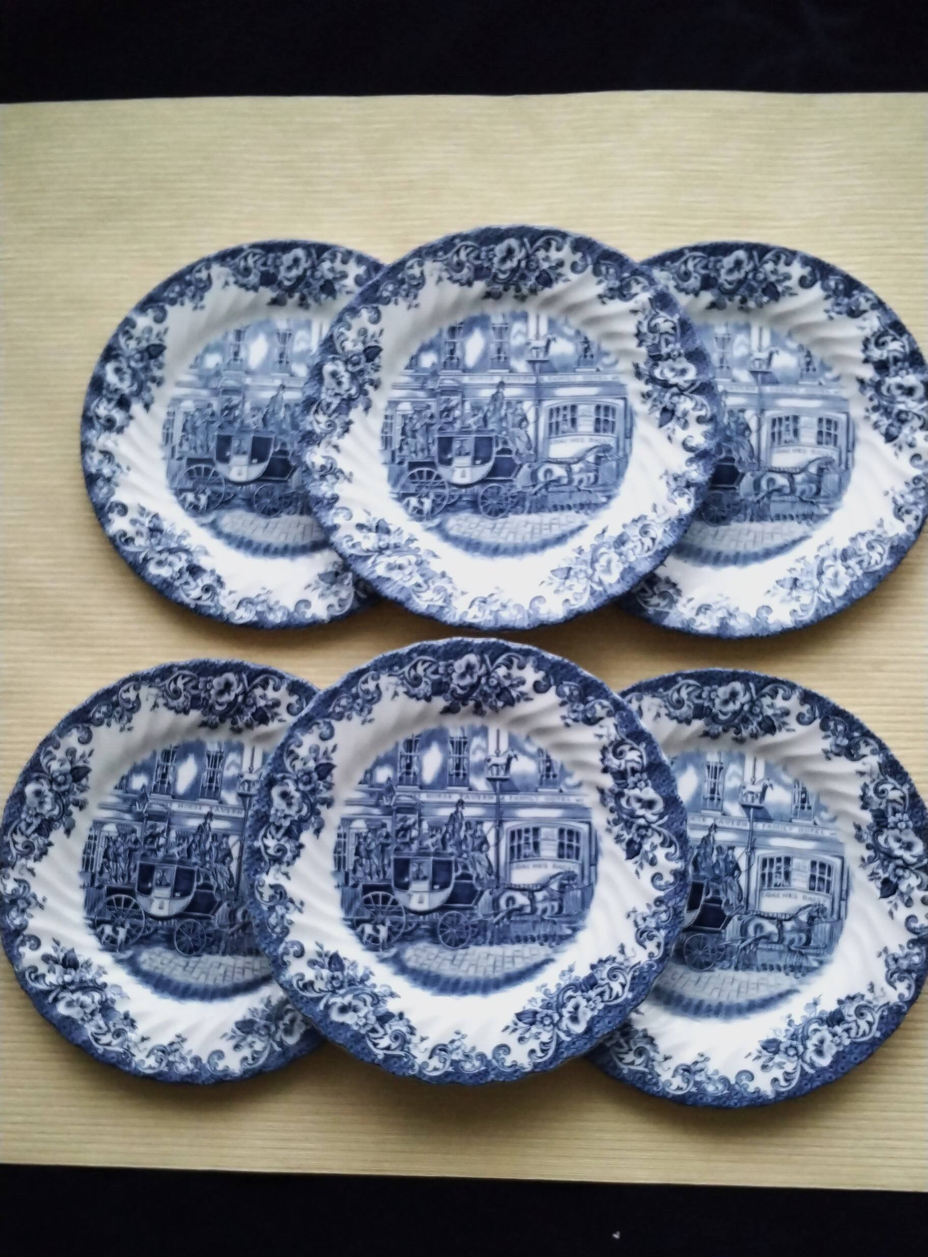 6 English porcelain dessert plates by Johnson Bros.