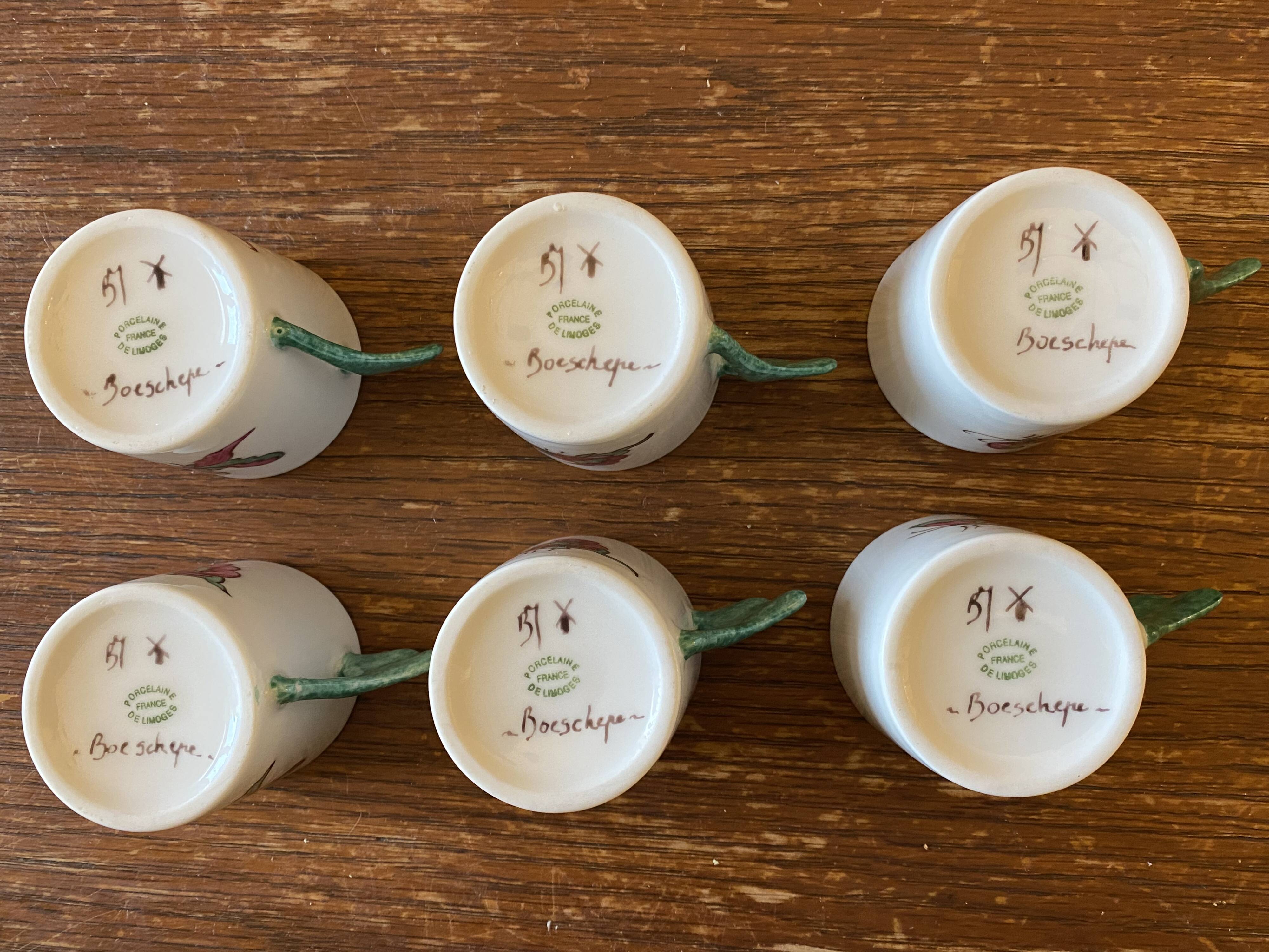 6 Hand Painted Limoges Porcelain Cups and Saucers