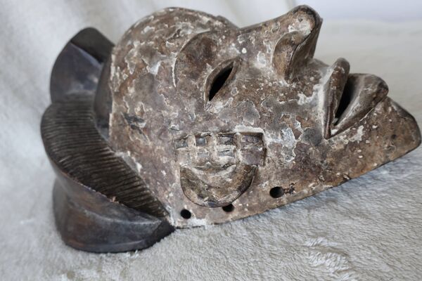 Masque Africain Vintage Bois Sculpté et Patiné, Gabon, TBE