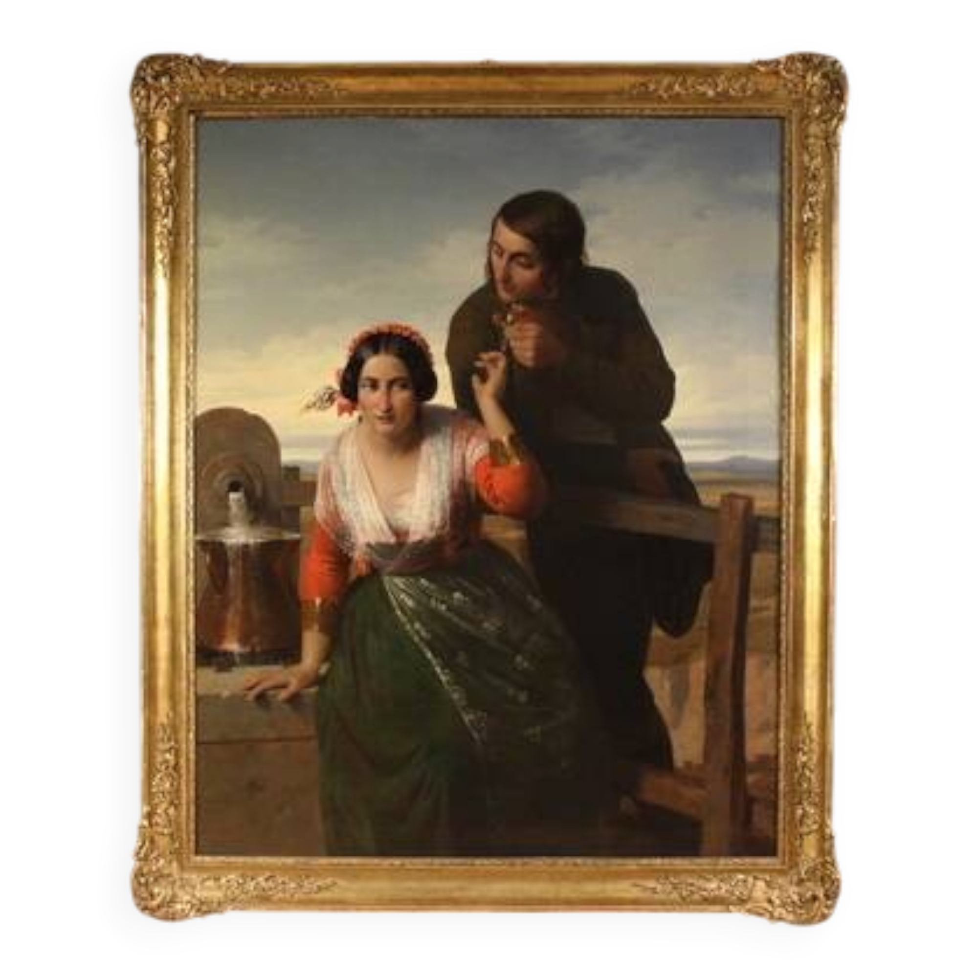 Peinture signée FB et datée de 1853, les amoureux