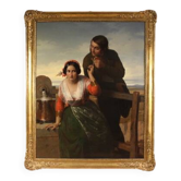 Peinture signée FB et datée de 1853, les amoureux