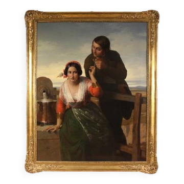 Great painting signed FB and dated 1853, the lovers