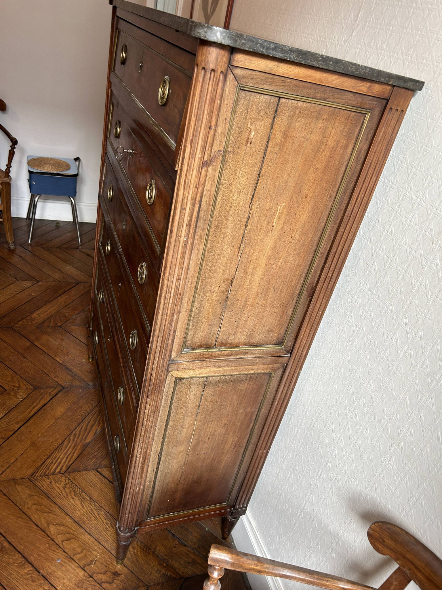 Mahogany and black marble chest of drawers, late 18th-early 19th century