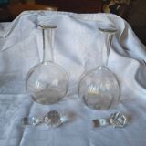 1 set of 2 antique crystal wine decanters