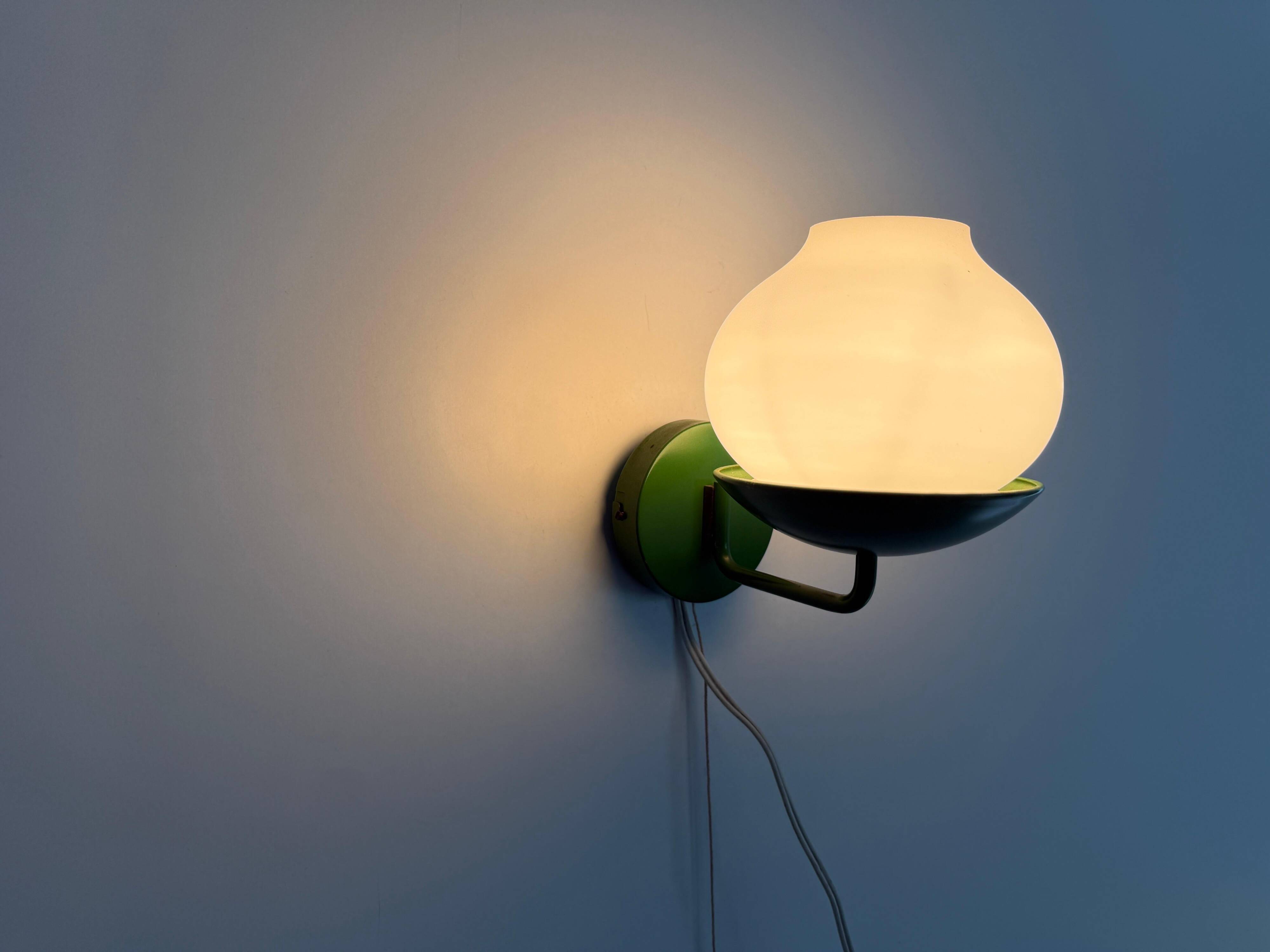 Mid-century green metal and opal glass wall sconce by N Leuchten, 1960s, Germany