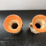 Paire de vases ancien céramique multicolore avec 2 anses vintage