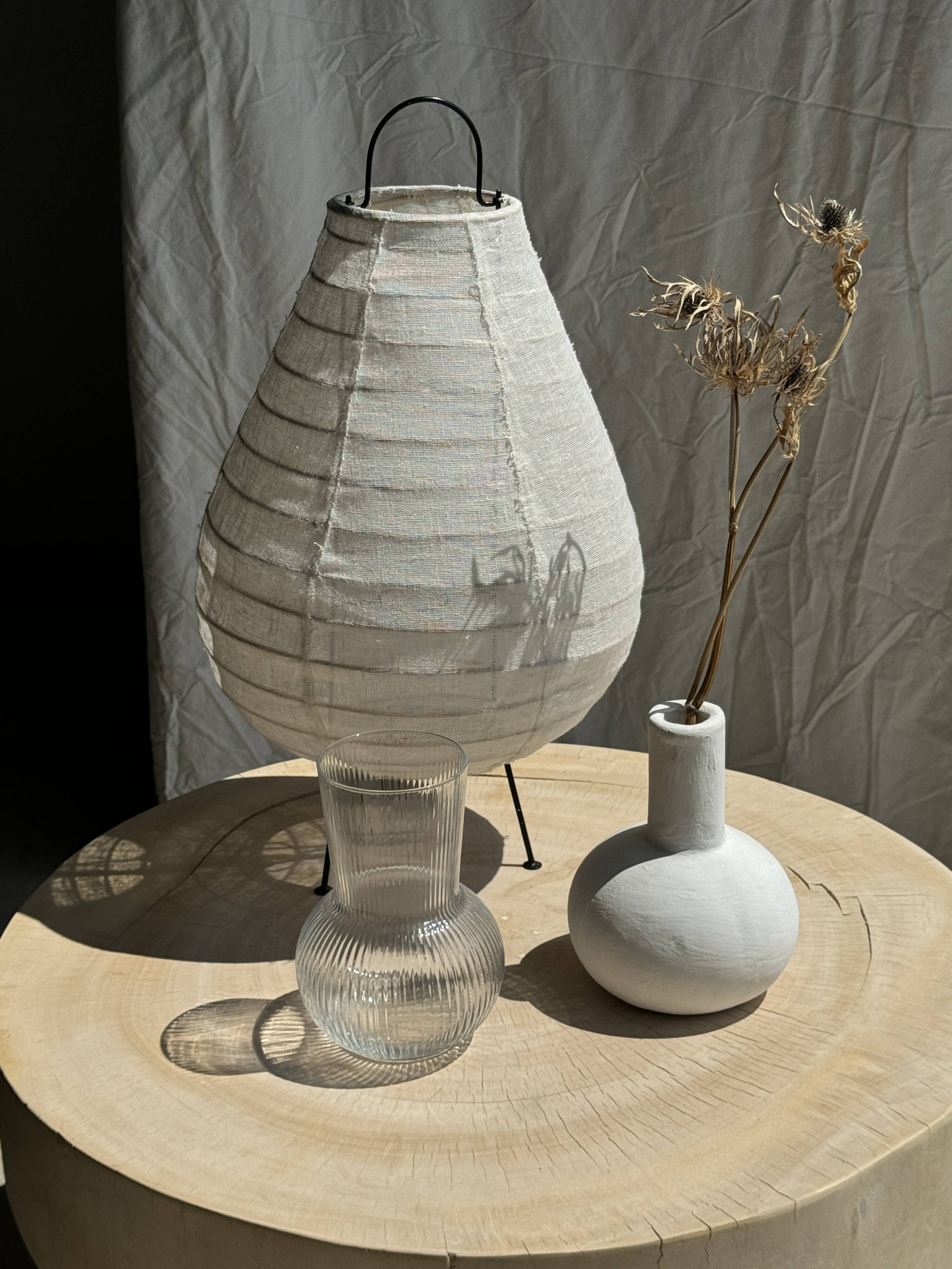 Ribbed glass ball vase