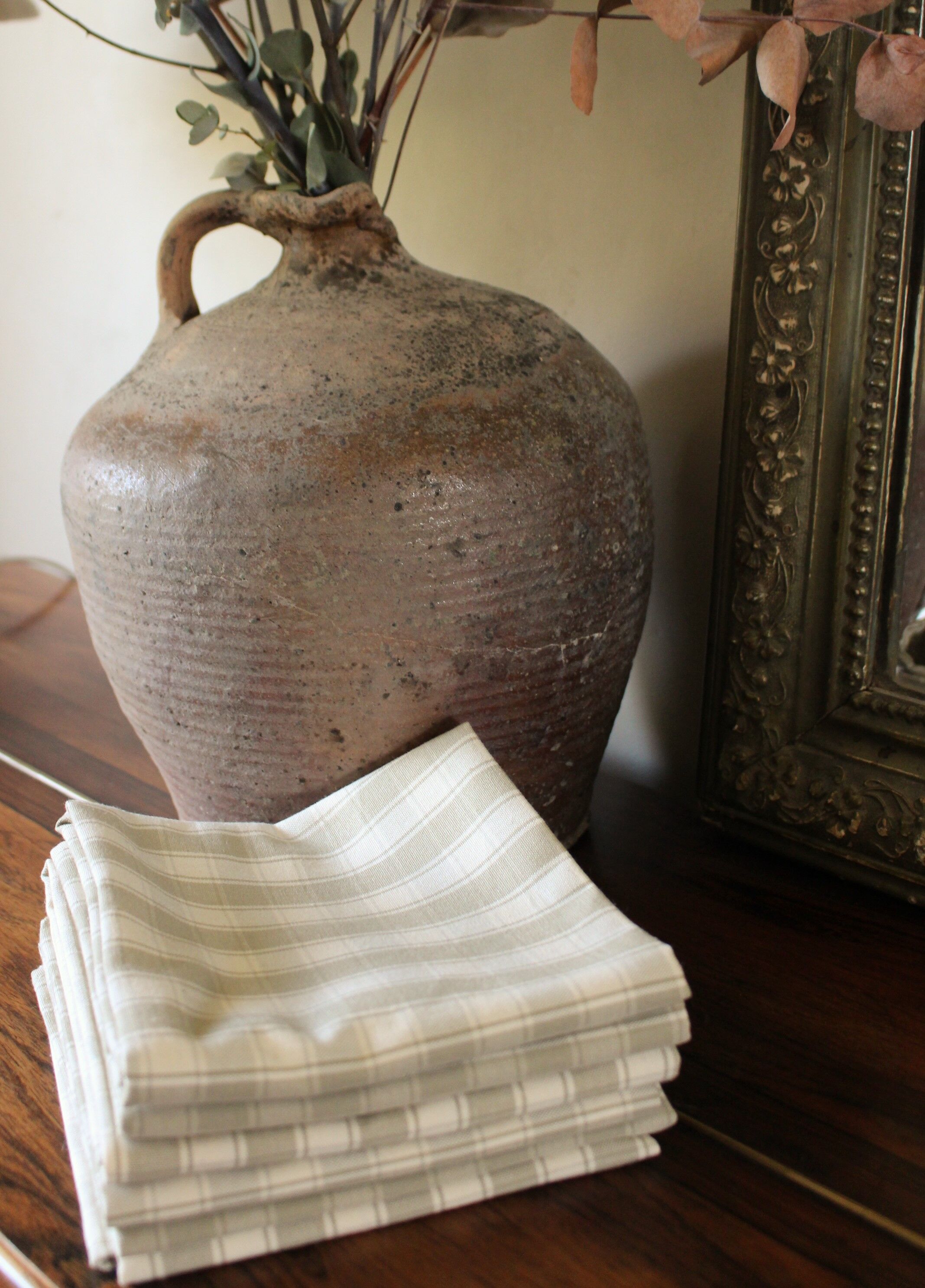 Lot 6 cotton napkins beige linen tiles