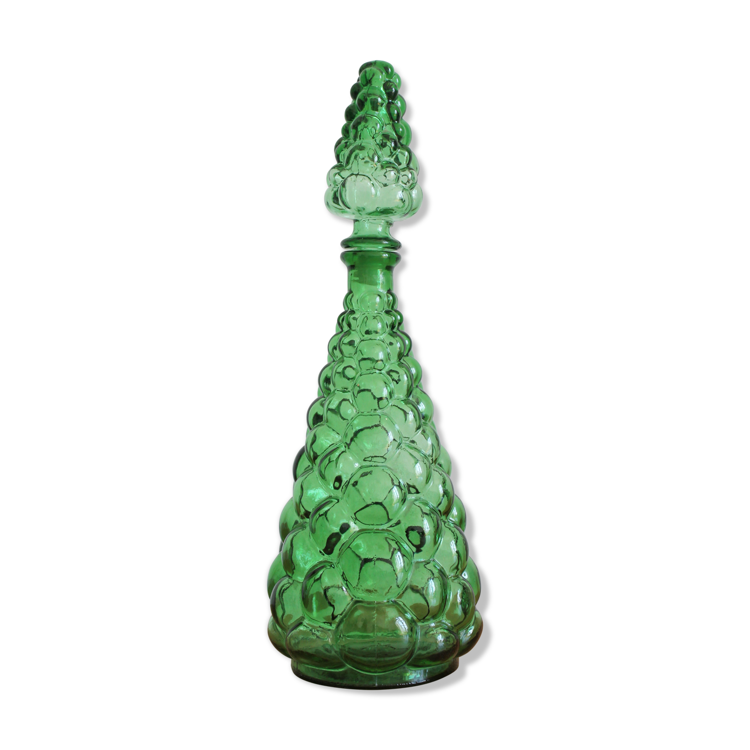 Carafe Italian bottle in vintage green empoli glass