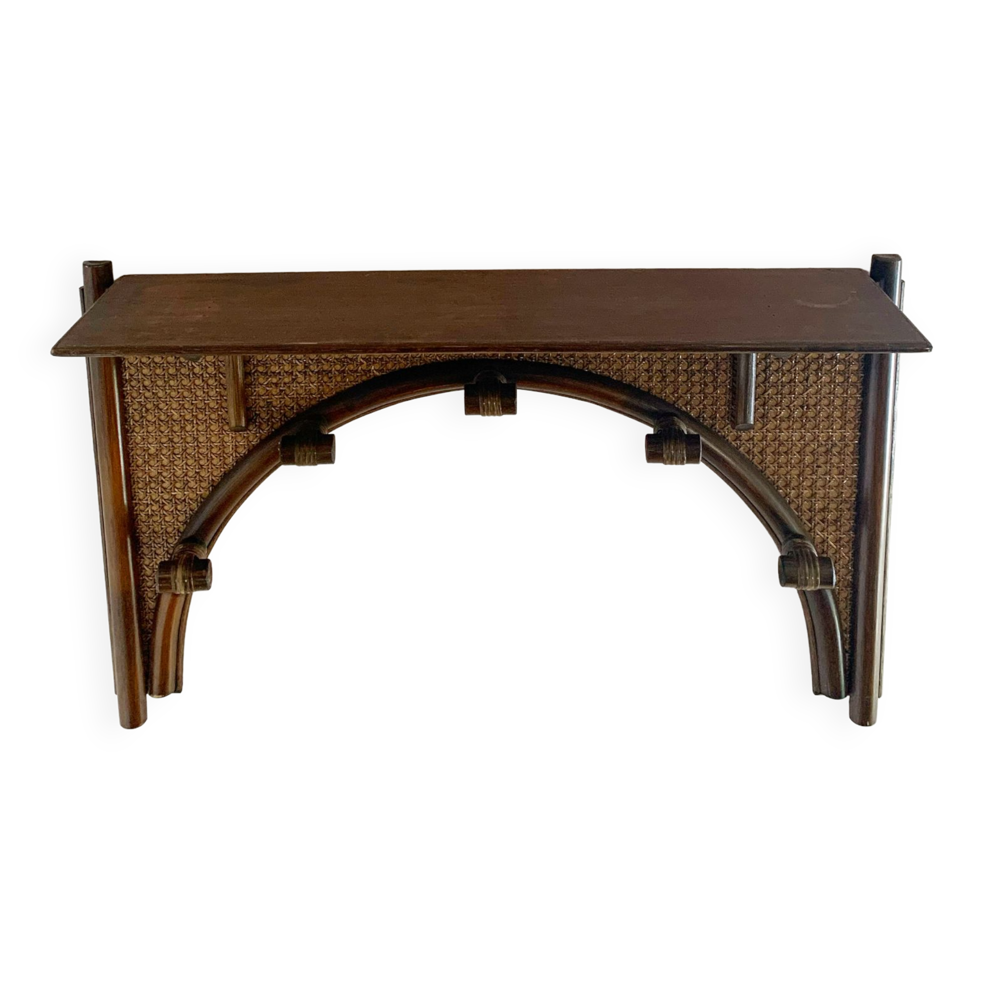 Vintage rattan and cane wall coat rack