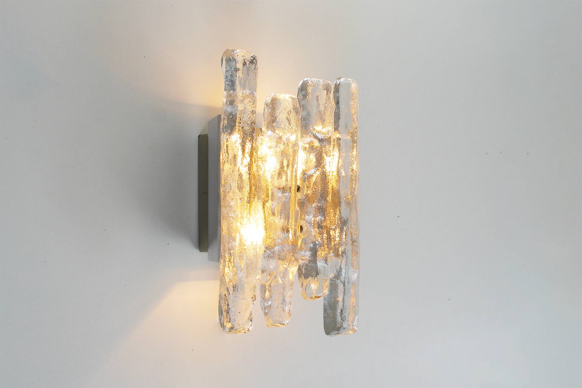 Pair of large 'ice glass' wall lamps by Kalmar, Austria 1960's