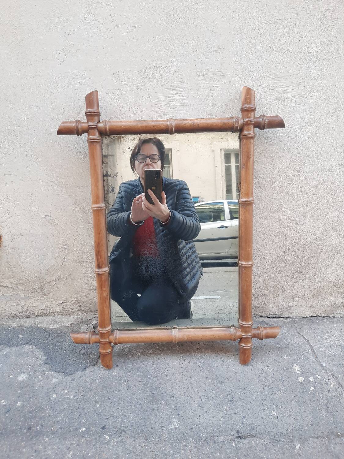 Wooden barber mirror
