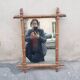 Wooden barber mirror