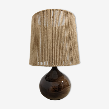 Lampe vintage en céramique et corde de jute